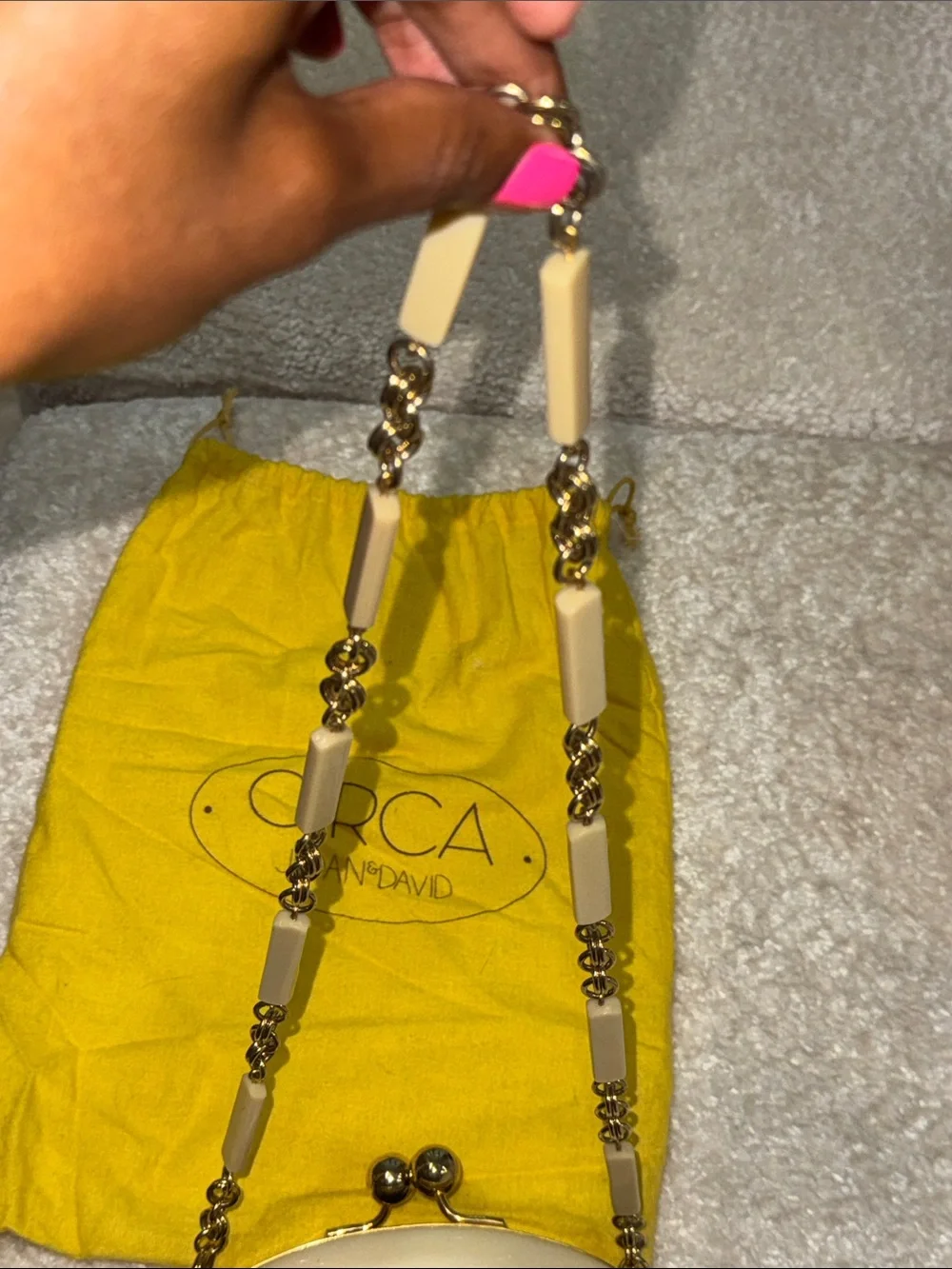 Cream Dome Clutch with Gold Chain Strap